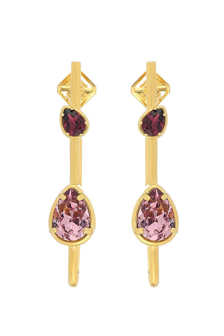 Matte Gold Plated Swarovski Stone Dangler Earrings by ESS&NOI at Pernia's Pop Up Shop