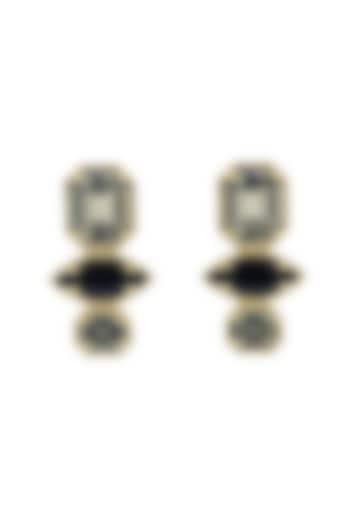 Matte Gold Plated Jet Black Swarovski Stone Stud Earrings by ESS&NOI at Pernia's Pop Up Shop