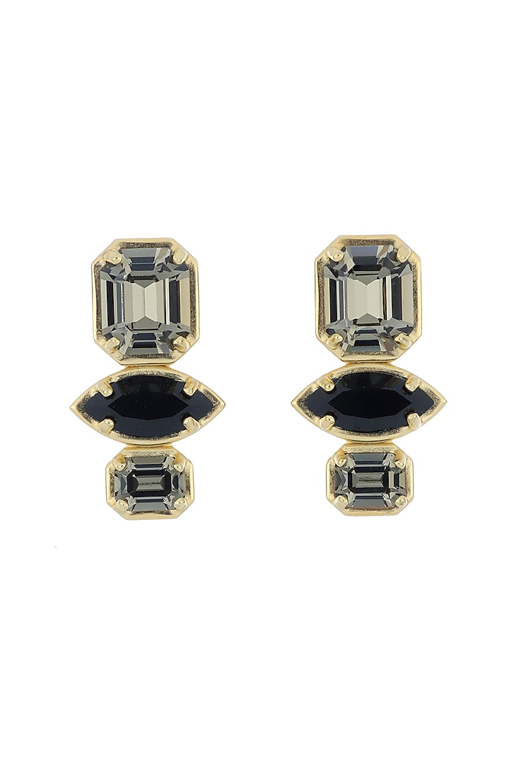 Matte Gold Plated Jet Black Swarovski Stone Stud Earrings by ESS&NOI at Pernia's Pop Up Shop