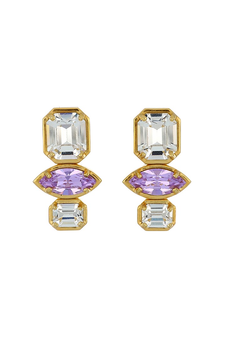 Matte Gold Plated Swarovski Crystal Stud Earrings by ESS&NOI at Pernia's Pop Up Shop
