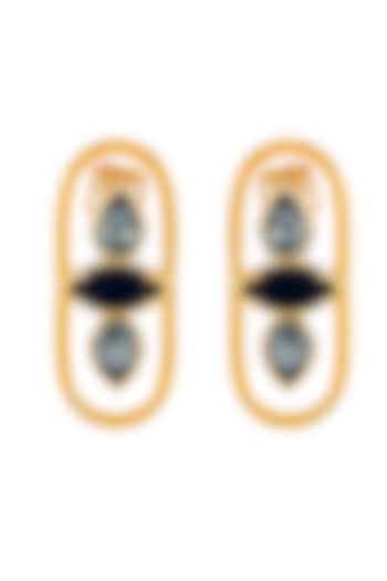 Matte Gold Plated Swarovski Stone Halo Stud Earrings by ESS&NOI at Pernia's Pop Up Shop