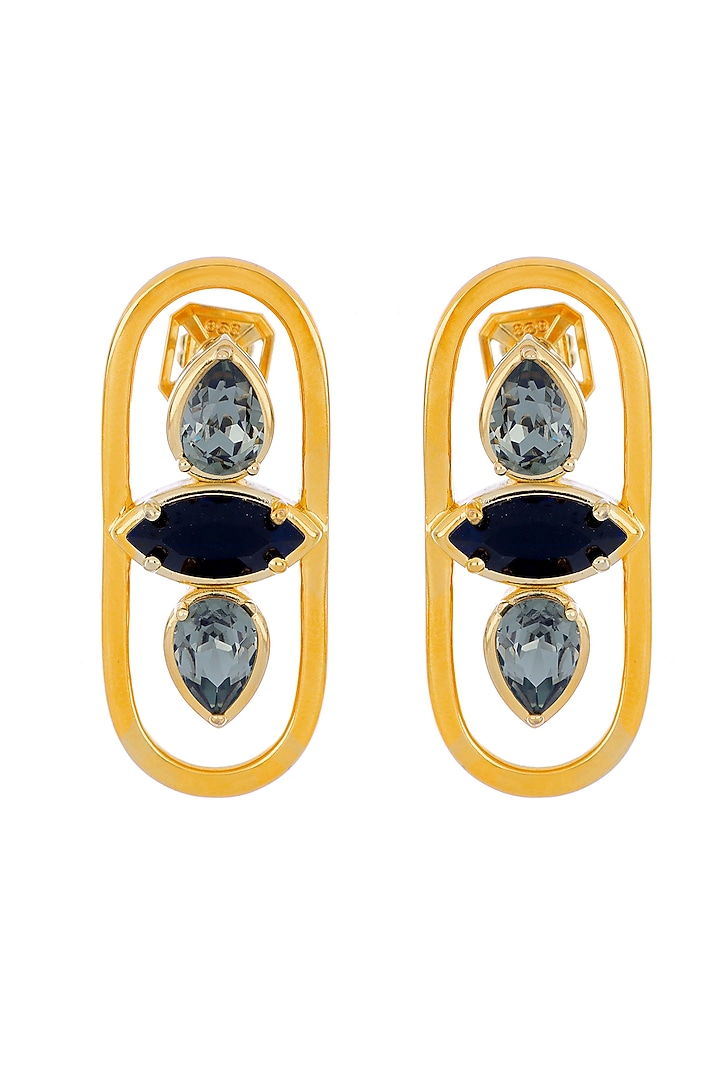 Matte Gold Plated Swarovski Stone Halo Stud Earrings by ESS&NOI at Pernia's Pop Up Shop