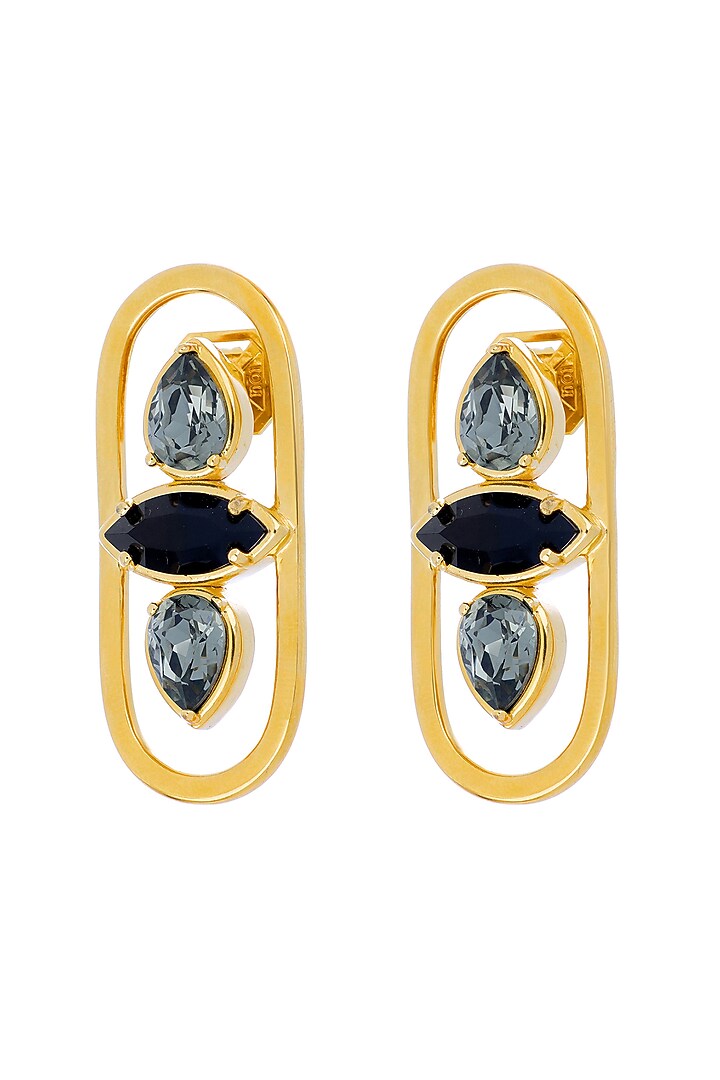 Matte Gold Plated Swarovski Stone Halo Stud Earrings by ESS&NOI at Pernia's Pop Up Shop