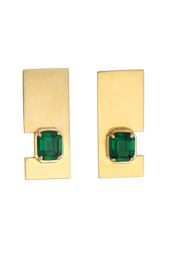 Matte Gold Plated Green Swarovski Stone Stud Earrings by ESS&NOI at Pernia's Pop Up Shop