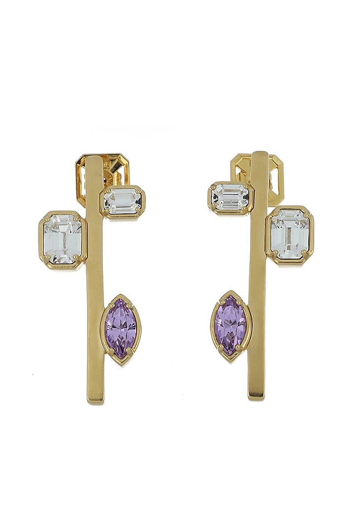 Matte Gold Plated Swarovski Stone & Crystal Stud Earrings by ESS&NOI at Pernia's Pop Up Shop