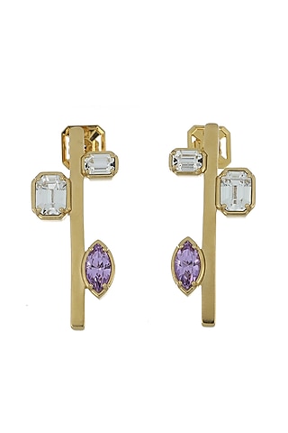 Matte Gold Plated Swarovski Stone & Crystal Stud Earrings by ESS&NOI