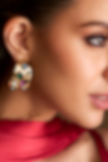 Matte Gold Plated Swarovski Crystal Hoop Earrings by ESS&NOI at Pernia's Pop Up Shop