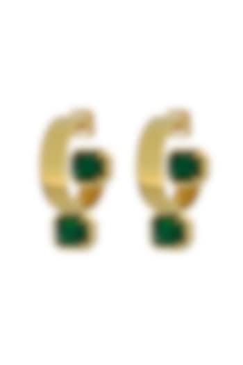 Matte Gold Plated Emerald Green Swarovski Hoop Earrings by ESS&NOI at Pernia's Pop Up Shop