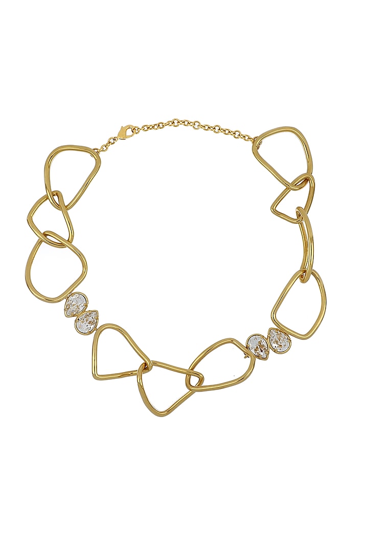 Matte Gold Plated Pear-Cut Swarovski Stone Choker Necklace by ESS&NOI at Pernia's Pop Up Shop