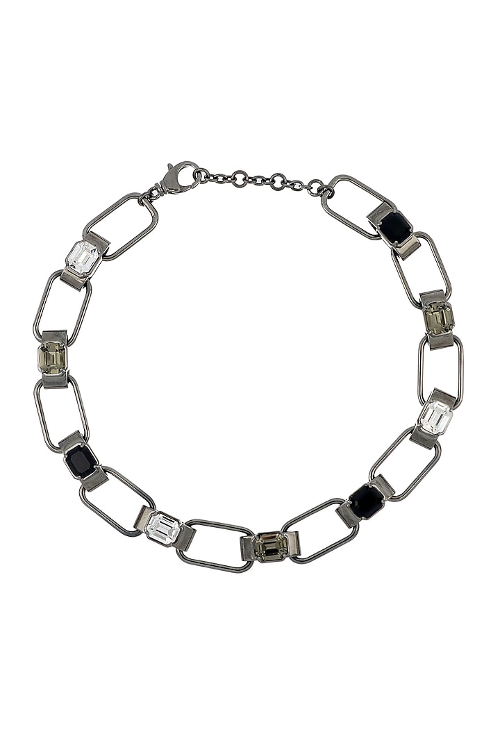 Gold & Ruthenium Plated Emerald-Cut Swarovski Stone Choker Necklace by ESS&NOI at Pernia's Pop Up Shop