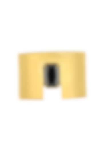 Matte Gold Plated Black Swarovski Stone Cuff by ESS&NOI at Pernia's Pop Up Shop