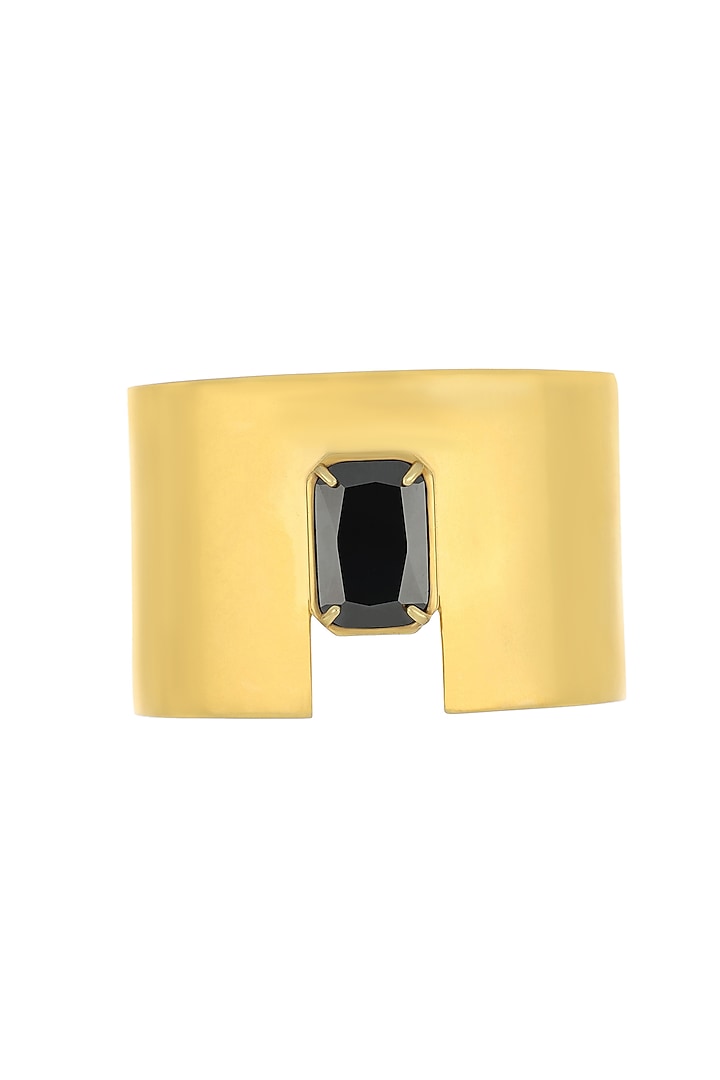 Matte Gold Plated Black Swarovski Stone Cuff by ESS&NOI at Pernia's Pop Up Shop