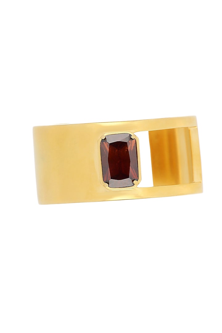 Matte Gold Plated Smoked Topaz Swarovski Stone Cuff by ESS&NOI at Pernia's Pop Up Shop