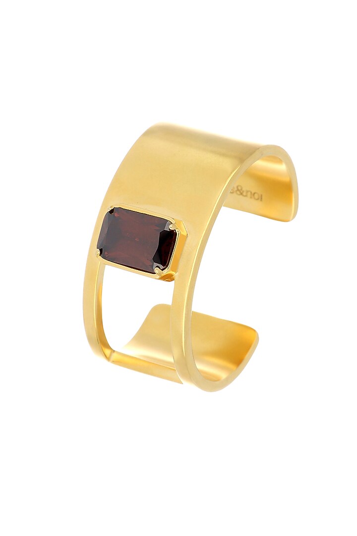 Matte Gold Plated Smoked Topaz Swarovski Stone Cuff by ESS&NOI at Pernia's Pop Up Shop