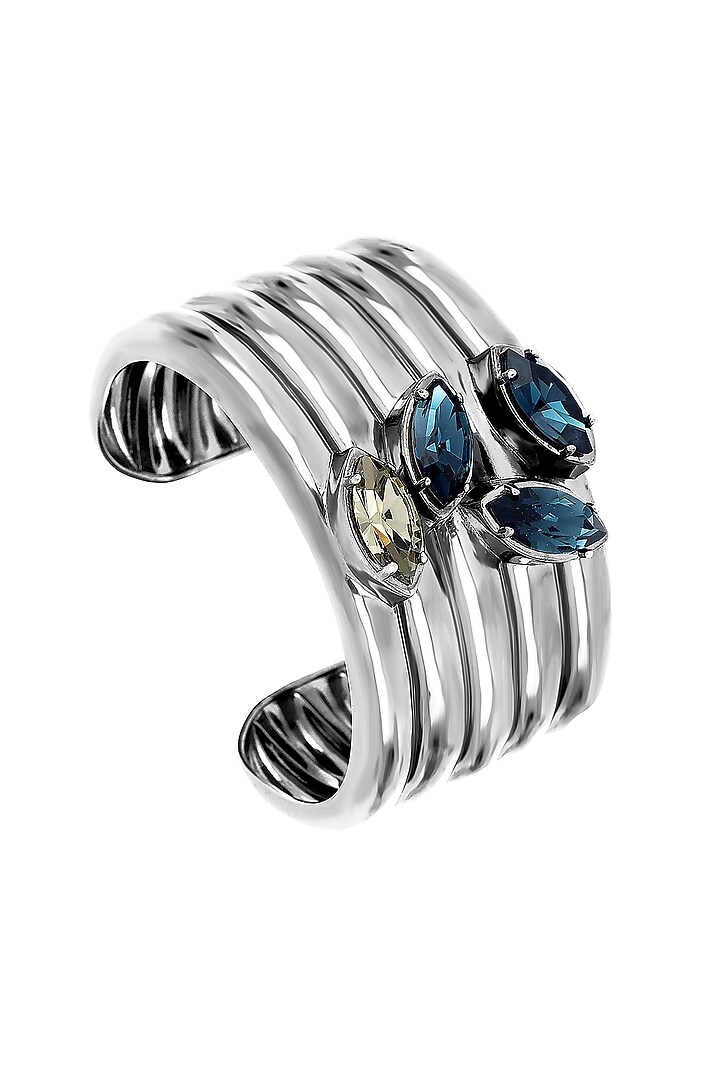 Ruthenium Finish Mixed-Cut Swarovski Stone Cuff by ESS&NOI at Pernia's Pop Up Shop