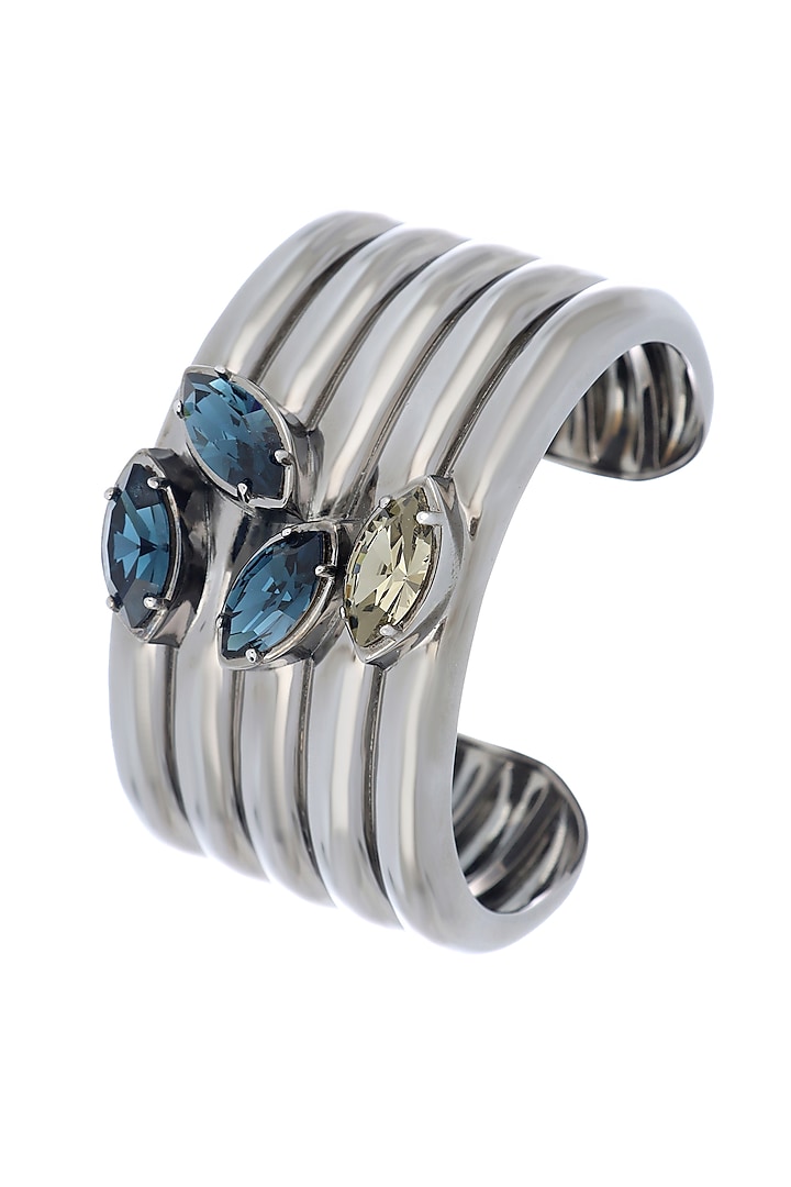 Ruthenium Finish Mixed-Cut Swarovski Stone Cuff by ESS&NOI at Pernia's Pop Up Shop