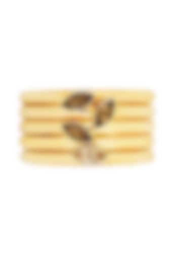 Matte Gold Plated Smoked Topaz Swarovski Stone Cuff by ESS&NOI at Pernia's Pop Up Shop