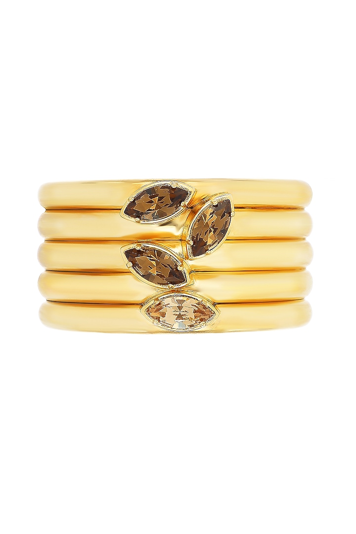 Matte Gold Plated Smoked Topaz Swarovski Stone Cuff by ESS&NOI at Pernia's Pop Up Shop