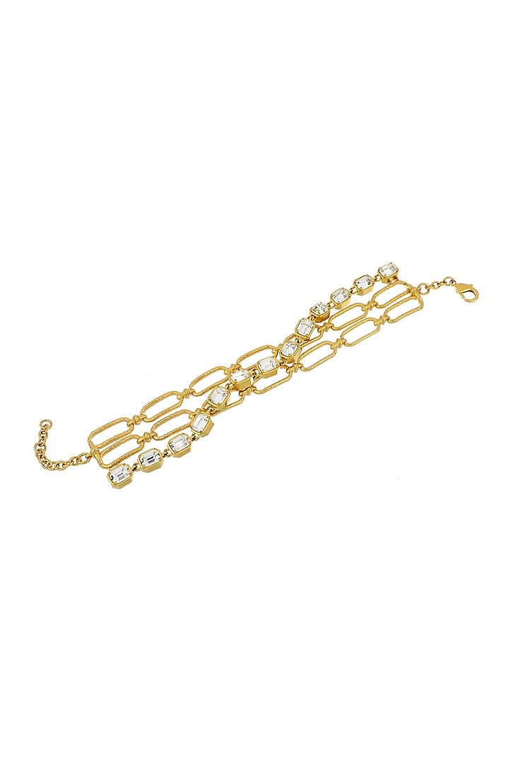 Gold Plated Rectangular-Cut Swarovski Stone Tennis Bracelet by ESS&NOI at Pernia's Pop Up Shop