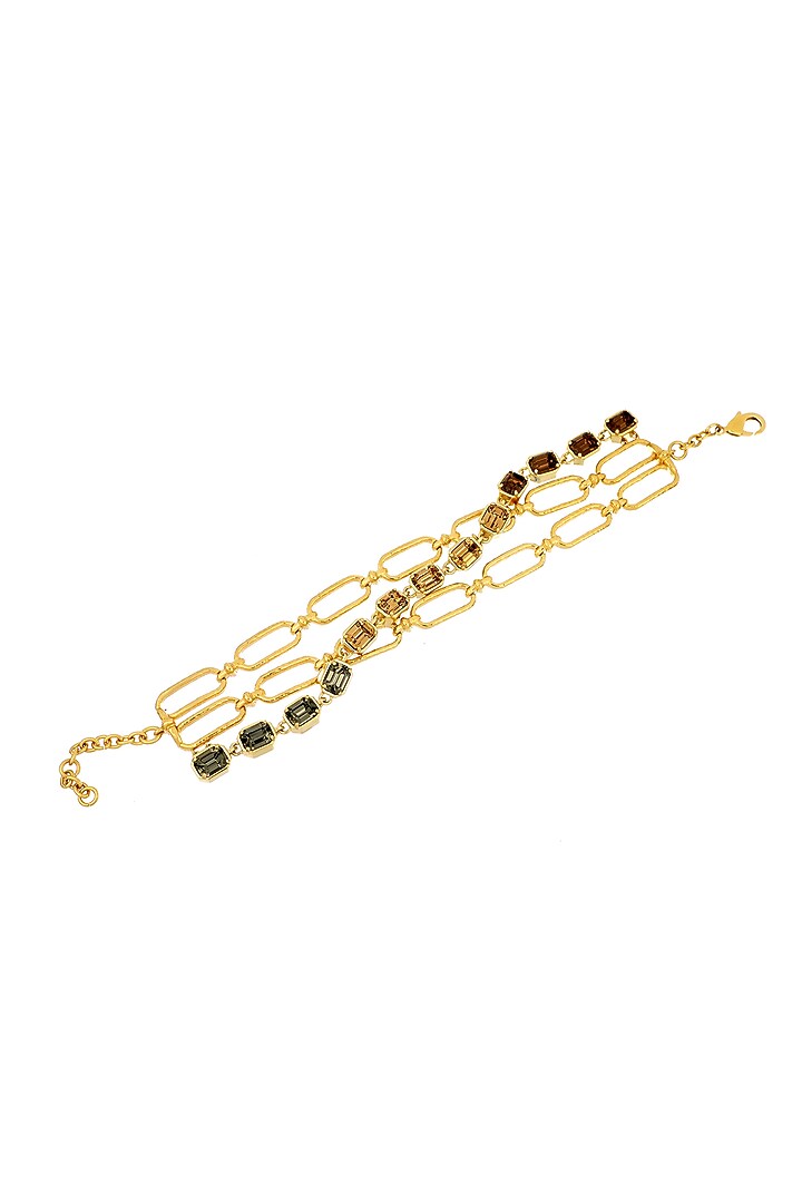 Gold Plated Rectangular-Cut Swarovski Stone Tennis Bracelet by ESS&NOI at Pernia's Pop Up Shop