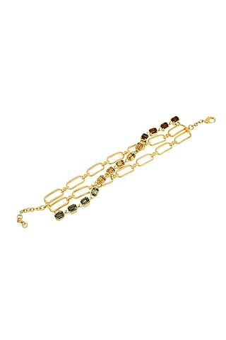 Gold Plated Rectangular-Cut Swarovski Stone Tennis Bracelet by ESS&NOI