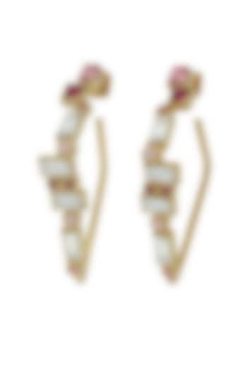 Matte Gold Plated Rose Pink Swarovski Stone Hoop Earrings by ESS&NOI at Pernia's Pop Up Shop