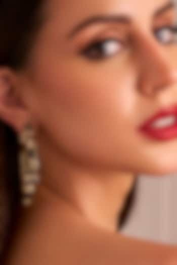 Matte Gold Plated Black Swarovski Stone Hoop Earrings by ESS&NOI at Pernia's Pop Up Shop