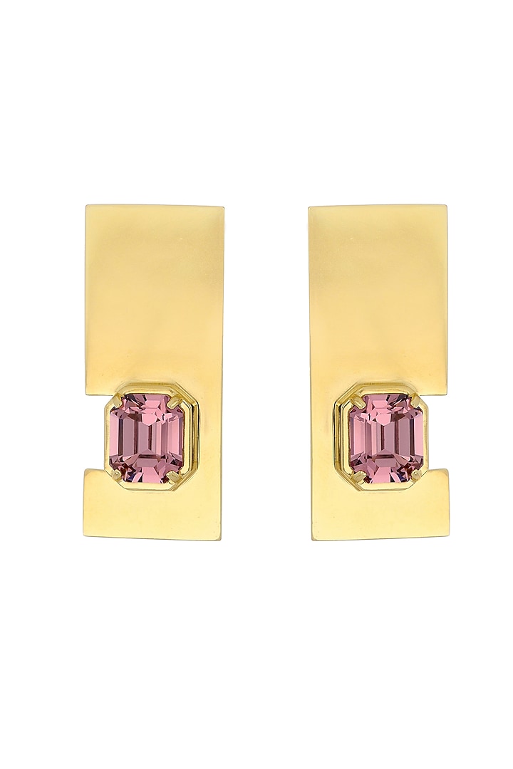 Matte Gold Plated Rose Pink Swarovski Stone Stud Earrings by ESS&NOI at Pernia's Pop Up Shop