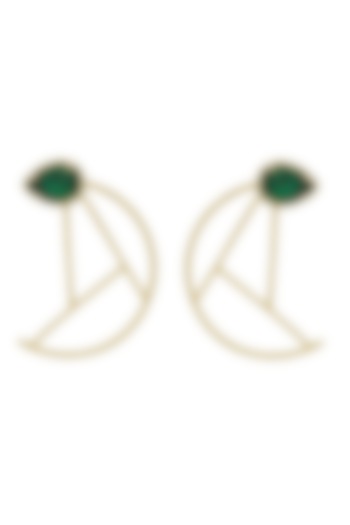 Gold Plated Pear-Cut Green Swarovski Stone Stud Earrings by ESS&NOI at Pernia's Pop Up Shop