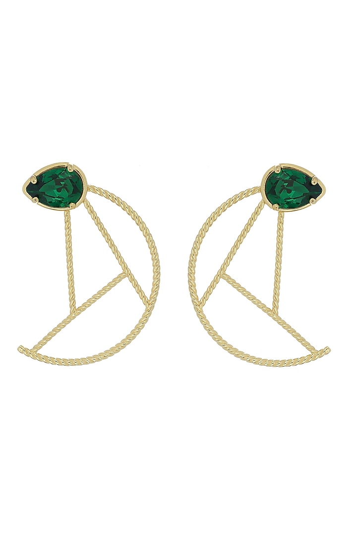 Gold Plated Pear-Cut Green Swarovski Stone Stud Earrings by ESS&NOI at Pernia's Pop Up Shop