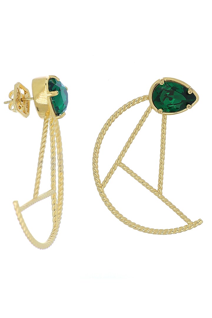 Gold Plated Pear-Cut Green Swarovski Stone Stud Earrings by ESS&NOI at Pernia's Pop Up Shop