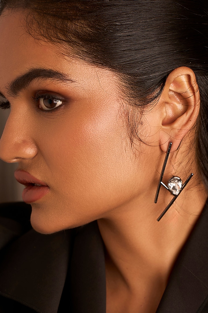 Gunmetal Finish Crystal Dangler Earrings by ESS&NOI at Pernia's Pop Up Shop