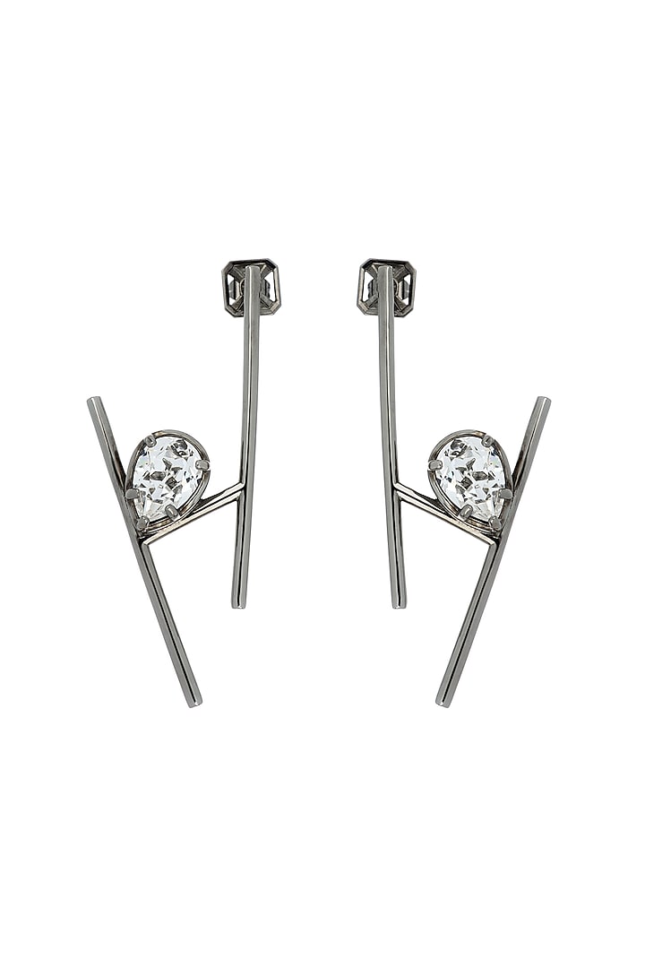 Gunmetal Finish Crystal Dangler Earrings by ESS&NOI at Pernia's Pop Up Shop