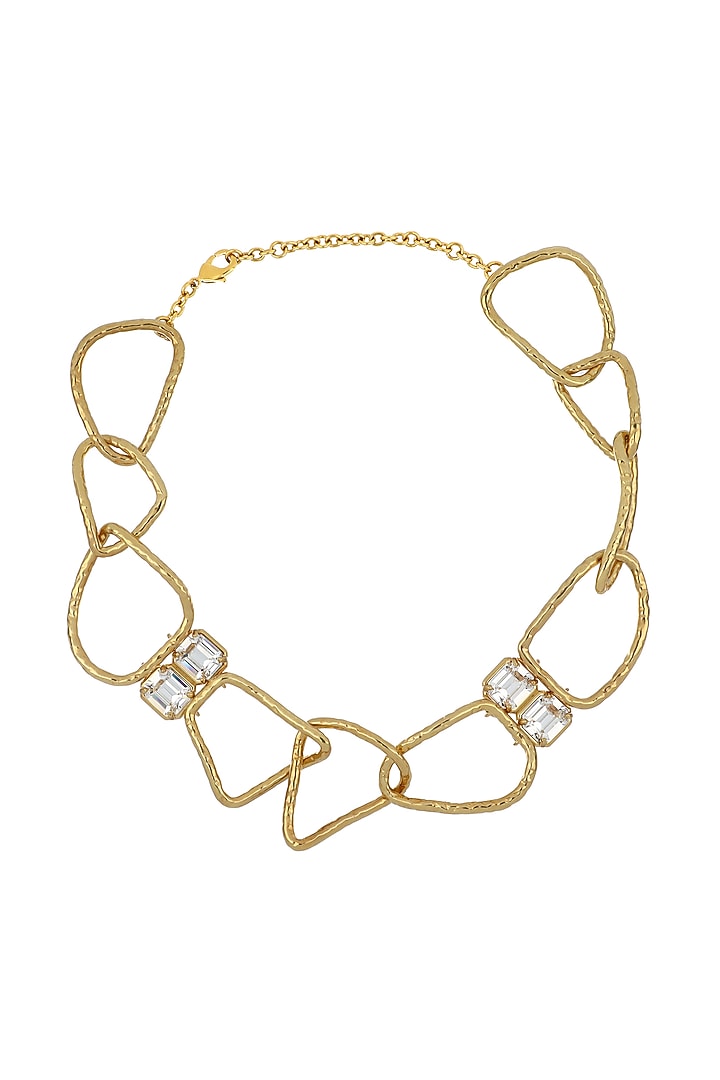Gold Plated Emerald-Cut Swarovski Stone Choker Necklace by ESS&NOI at Pernia's Pop Up Shop