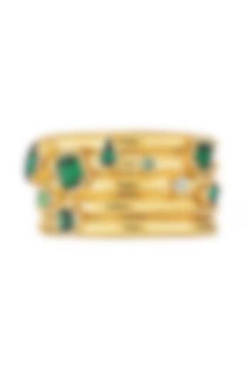 Matte Gold Plated Emerald Swarovski Stone Cuff by ESS&NOI at Pernia's Pop Up Shop