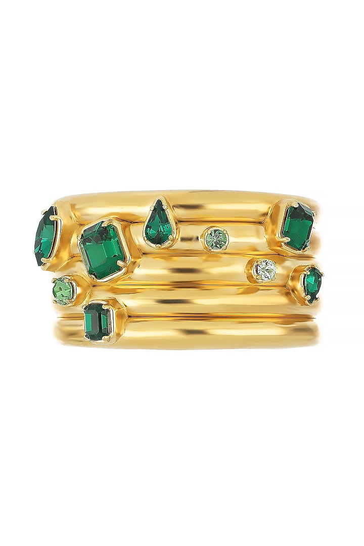 Matte Gold Plated Emerald Swarovski Stone Cuff by ESS&NOI at Pernia's Pop Up Shop