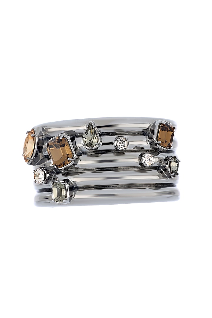 Ruthenium Finish Smoked Topaz Swarovski Stone Cuff by ESS&NOI at Pernia's Pop Up Shop