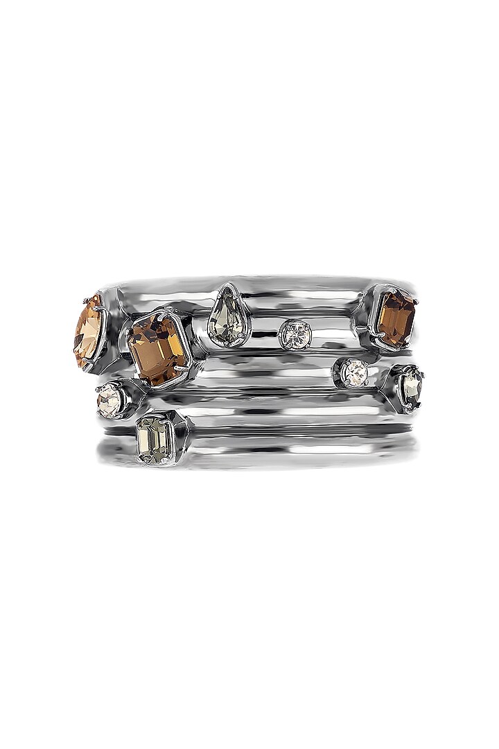 Ruthenium Finish Smoked Topaz Swarovski Stone Cuff by ESS&NOI at Pernia's Pop Up Shop