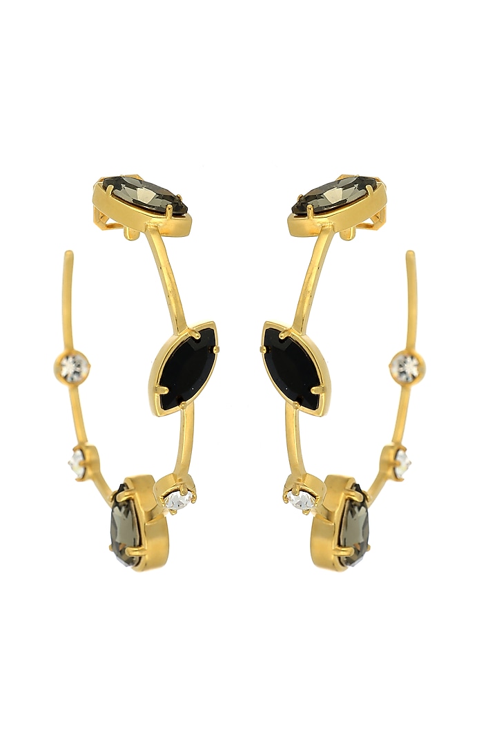 Matte Gold Plated Swarovski Stone Hoop Earrings by ESS&NOI at Pernia's Pop Up Shop