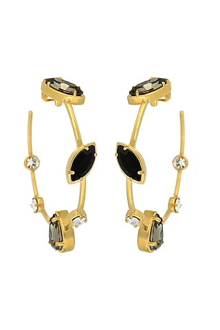 Matte Gold Plated Swarovski Stone Hoop Earrings by ESS&NOI
