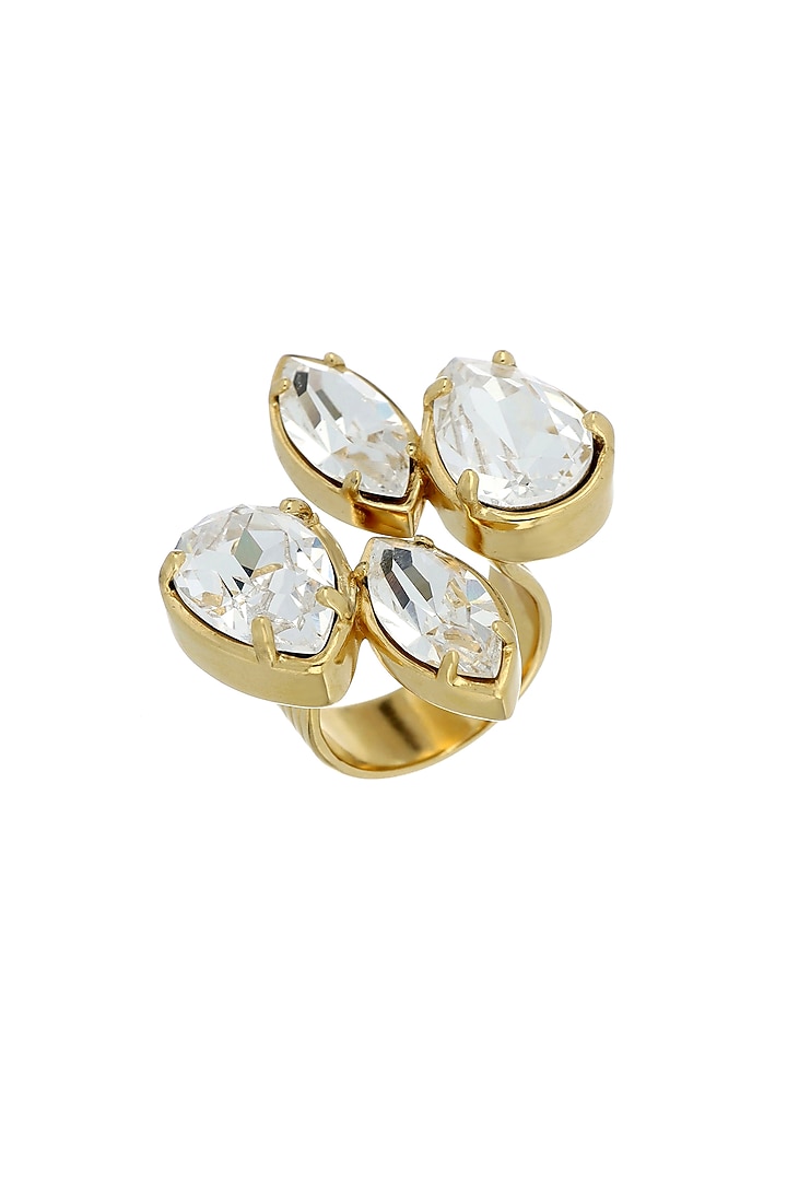 Matte Gold Plated Swarovski Crystal Ring by ESS&NOI at Pernia's Pop Up Shop