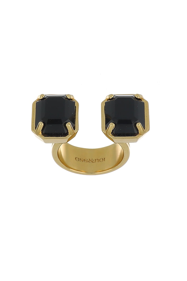 Matte Gold Plated Black Swarovski Stone Bow Ring by ESS&NOI at Pernia's Pop Up Shop
