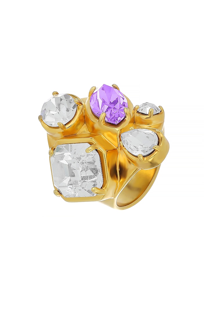 Matte Gold Plated Crystal & Lilac Swarovski Ring by ESS&NOI at Pernia's Pop Up Shop