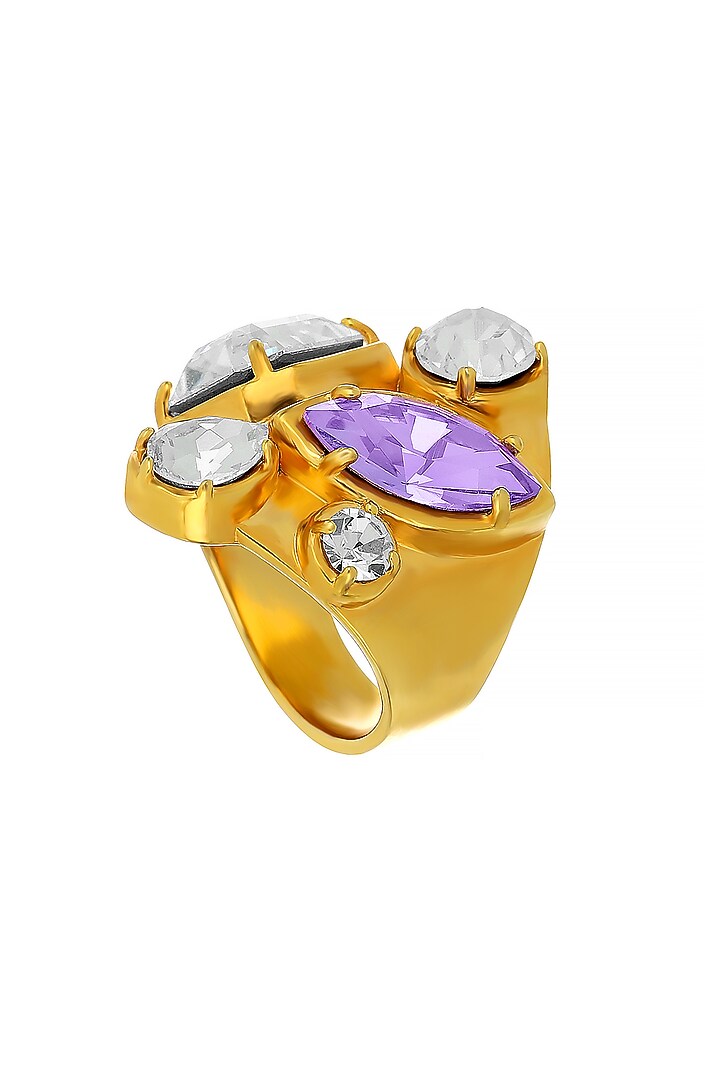 Matte Gold Plated Crystal & Lilac Swarovski Ring by ESS&NOI at Pernia's Pop Up Shop