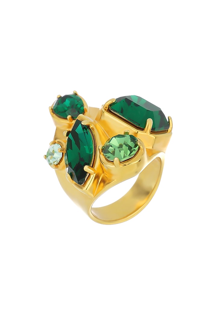 Matte Gold Plated Emerald Green Swarovski Ring by ESS&NOI at Pernia's Pop Up Shop