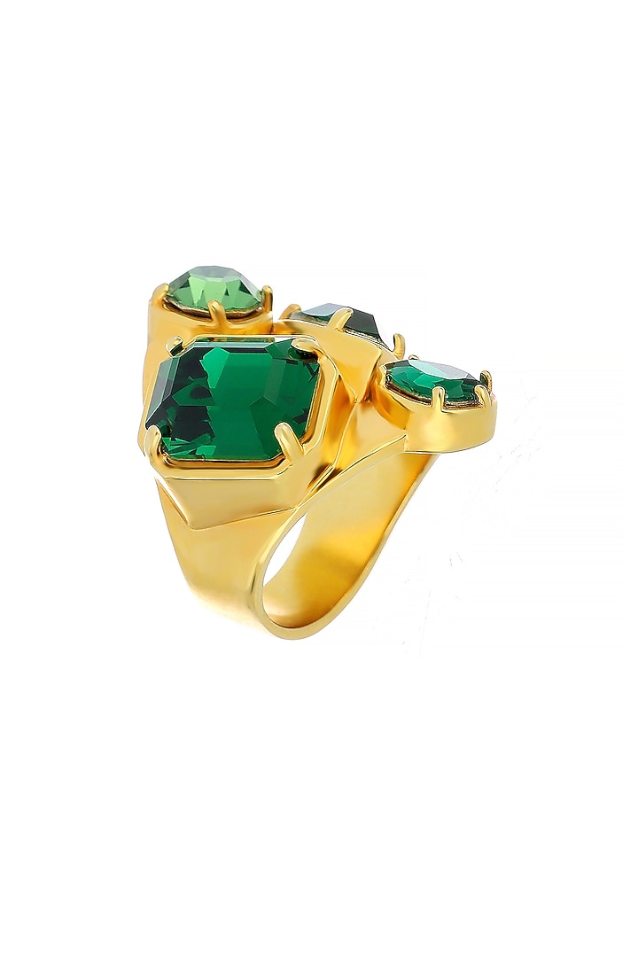 Matte Gold Plated Emerald Green Swarovski Ring by ESS&NOI at Pernia's Pop Up Shop