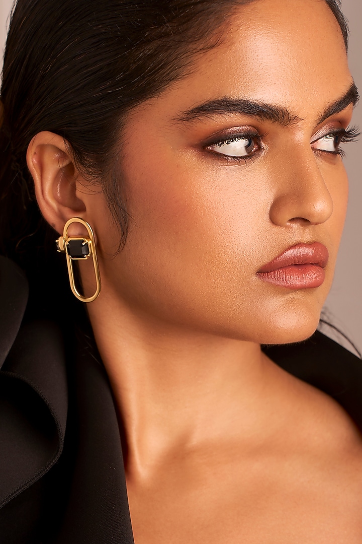 Matte Gold Plated Swarovski Stone Halo Stud Earrings by ESS&NOI at Pernia's Pop Up Shop