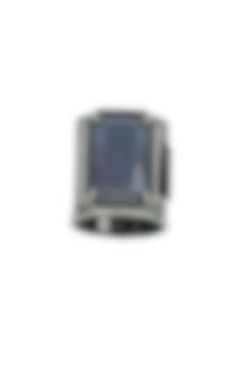 Gunmetal Finish Blue Swarovski Stone Ring by ESS&NOI at Pernia's Pop Up Shop