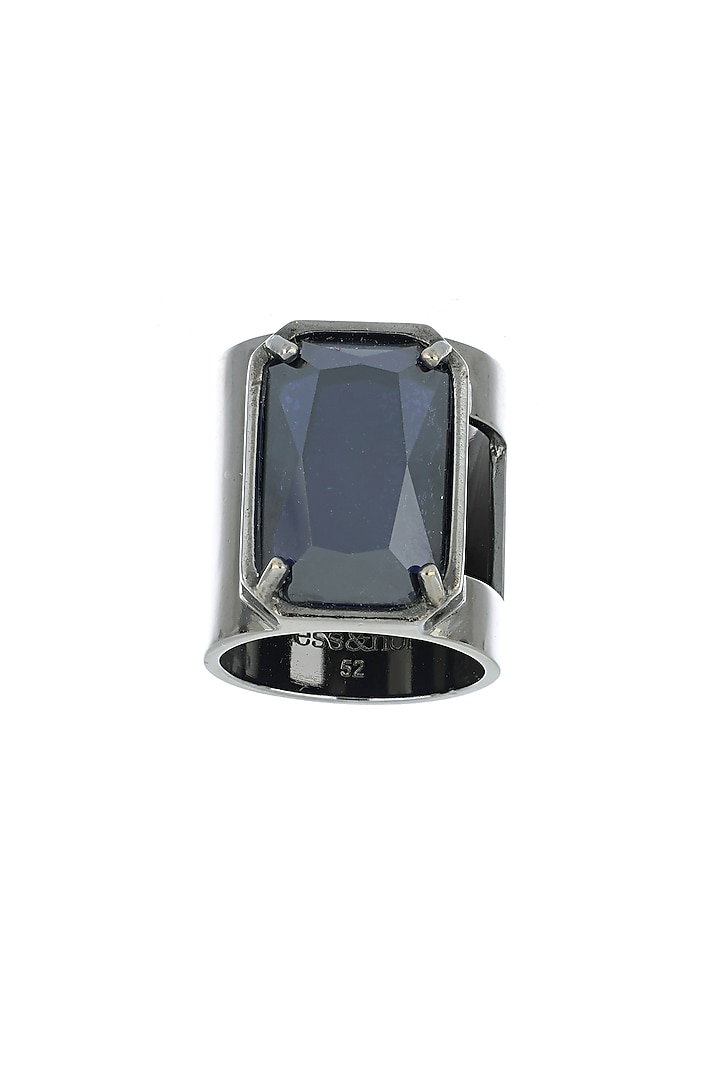 Gunmetal Finish Blue Swarovski Stone Ring by ESS&NOI at Pernia's Pop Up Shop