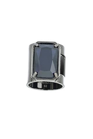 Gunmetal Finish Blue Swarovski Stone Ring by ESS&NOI
